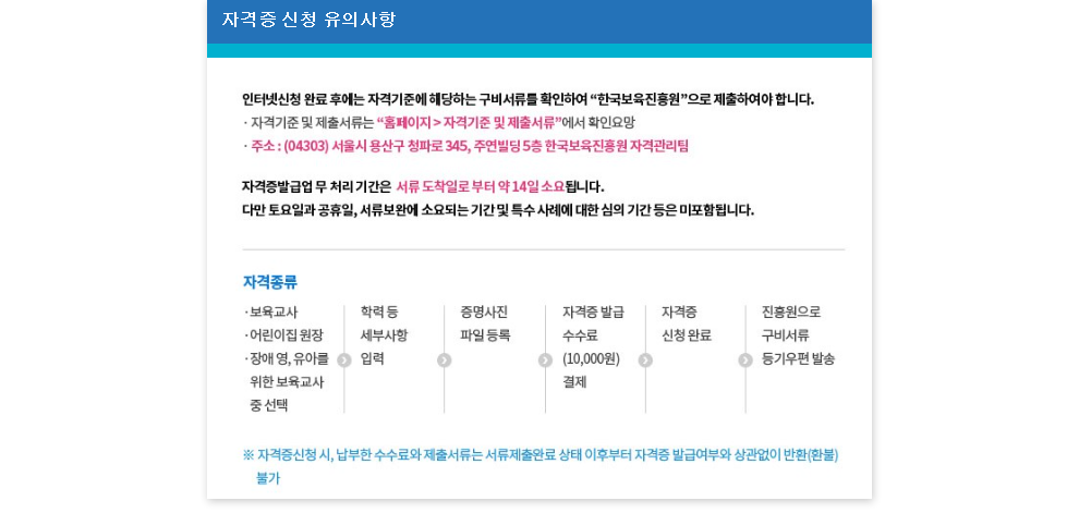 보육교사 자격증 발급 신청하기 온라인 신청서 출력 화면 예시